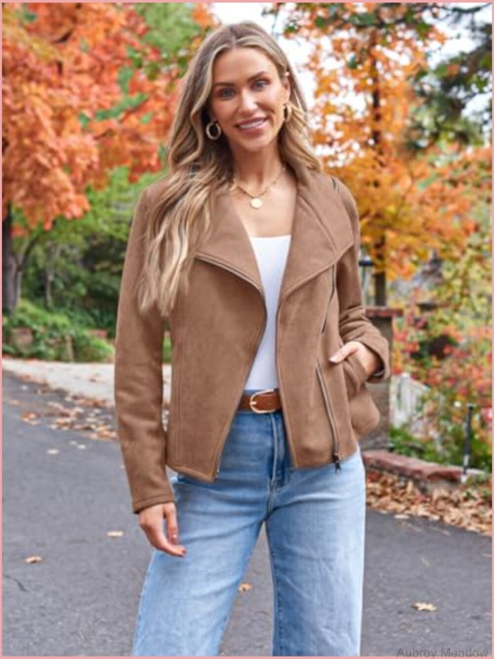 Faux Suede Leather Jacket, Cropped Open Front Coat for Fall Winter Spring - Picture 2 of 6